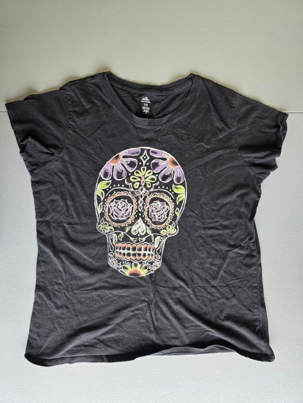 Celebrate Halloween Womens Graphic T-Shirt Black XL Cotton Sugar Skull Design